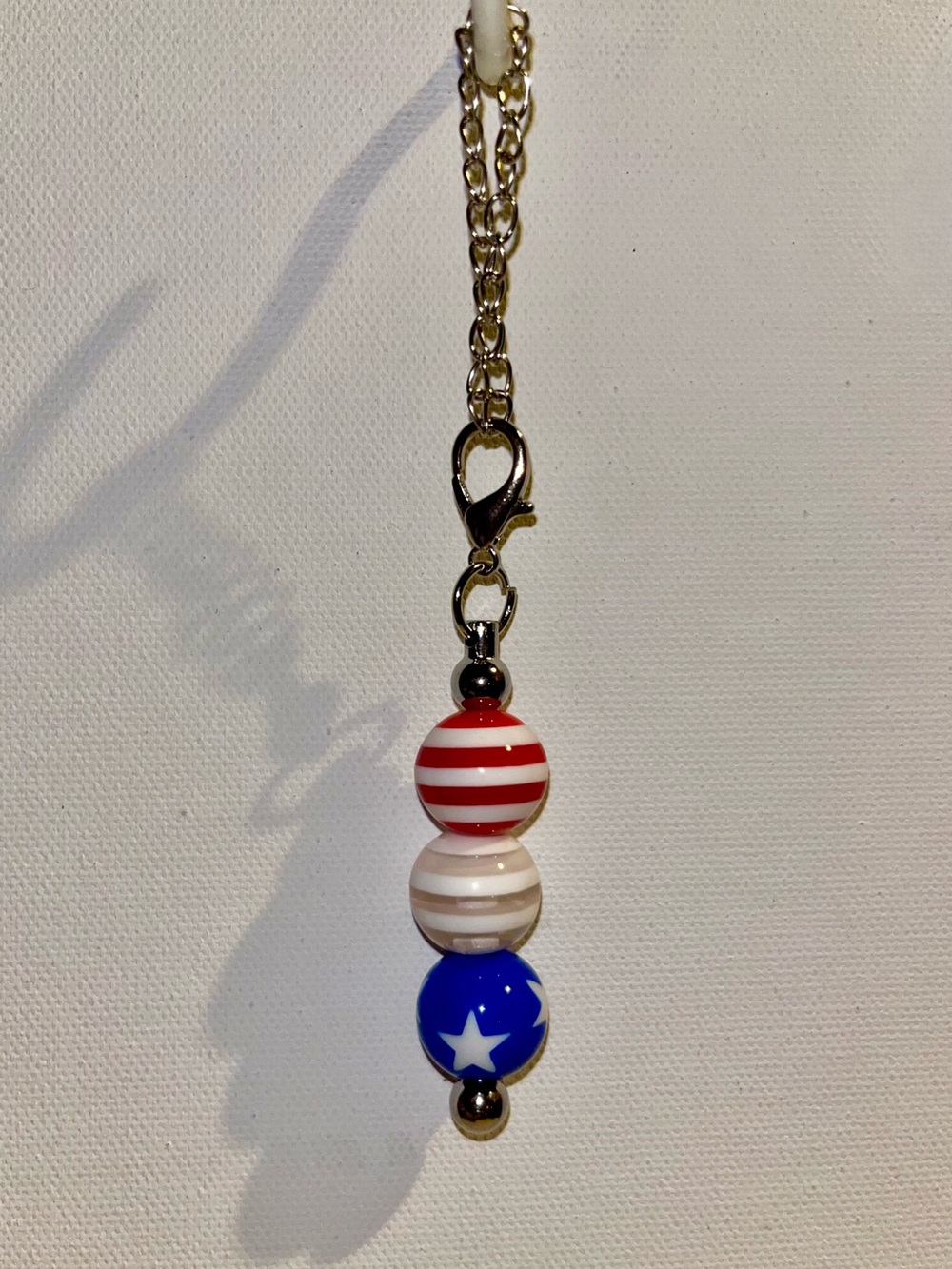 Patriotic Red, White and Blue, Silver-tone Beaded Cup Charm